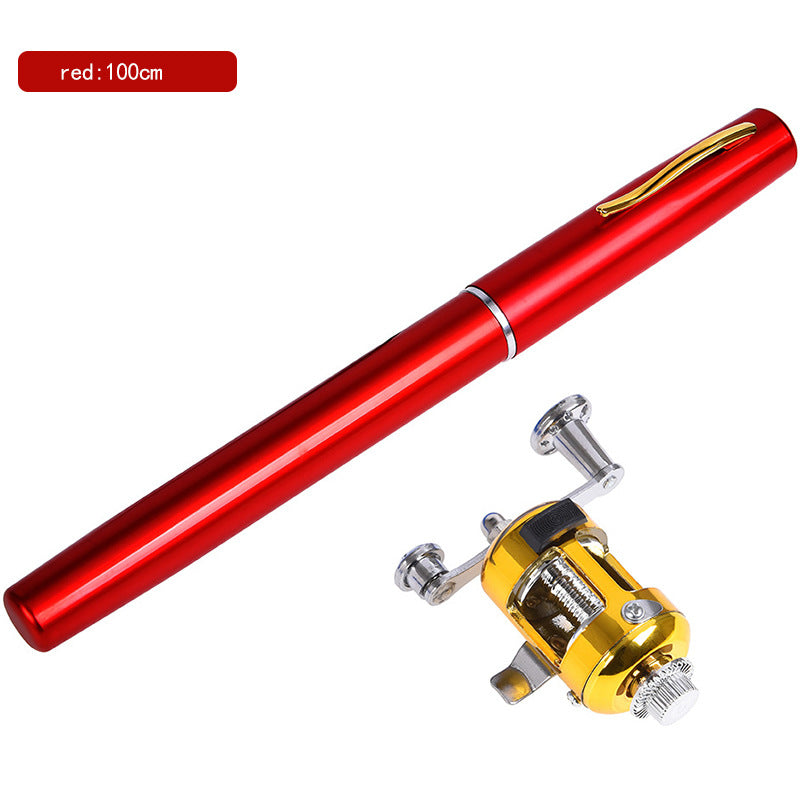 all pen fishing poles Mini Portable Pen Type Fishing Rod Ice Fishing Raft Fishing Rod, Red
